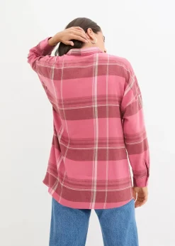 bonprix Bekleidung·Jacken & Mäntel|Blusen & Tuniken^Flanellhemd aus reiner Baumwolle rauchhimbeere/wollweiß/ziegelbraun kariert