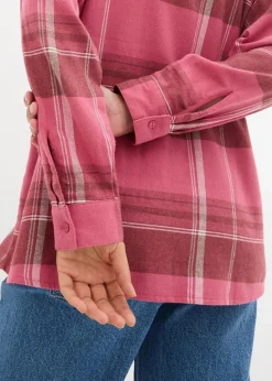 bonprix Bekleidung·Jacken & Mäntel|Blusen & Tuniken^Flanellhemd aus reiner Baumwolle rauchhimbeere/wollweiß/ziegelbraun kariert