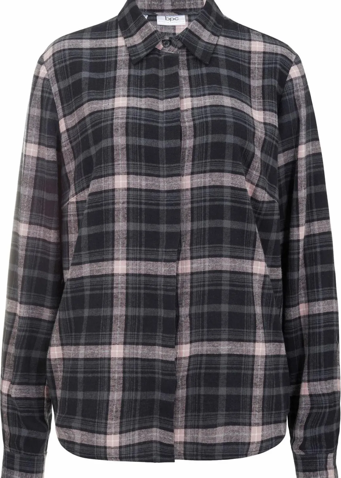 bonprix Bekleidung·Jacken & Mäntel|Blusen & Tuniken^Flanellhemd aus reiner Baumwolle schwarz/rauchrose kariert