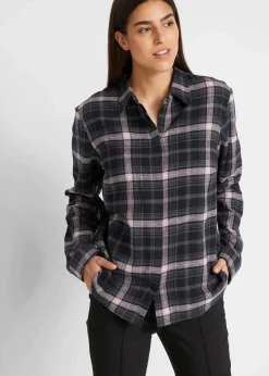 bonprix Bekleidung·Jacken & Mäntel|Blusen & Tuniken^Flanellhemd aus reiner Baumwolle schwarz/rauchrose kariert