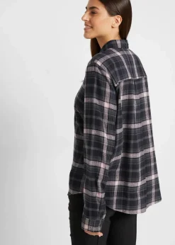 bonprix Bekleidung·Jacken & Mäntel|Blusen & Tuniken^Flanellhemd aus reiner Baumwolle schwarz/rauchrose kariert