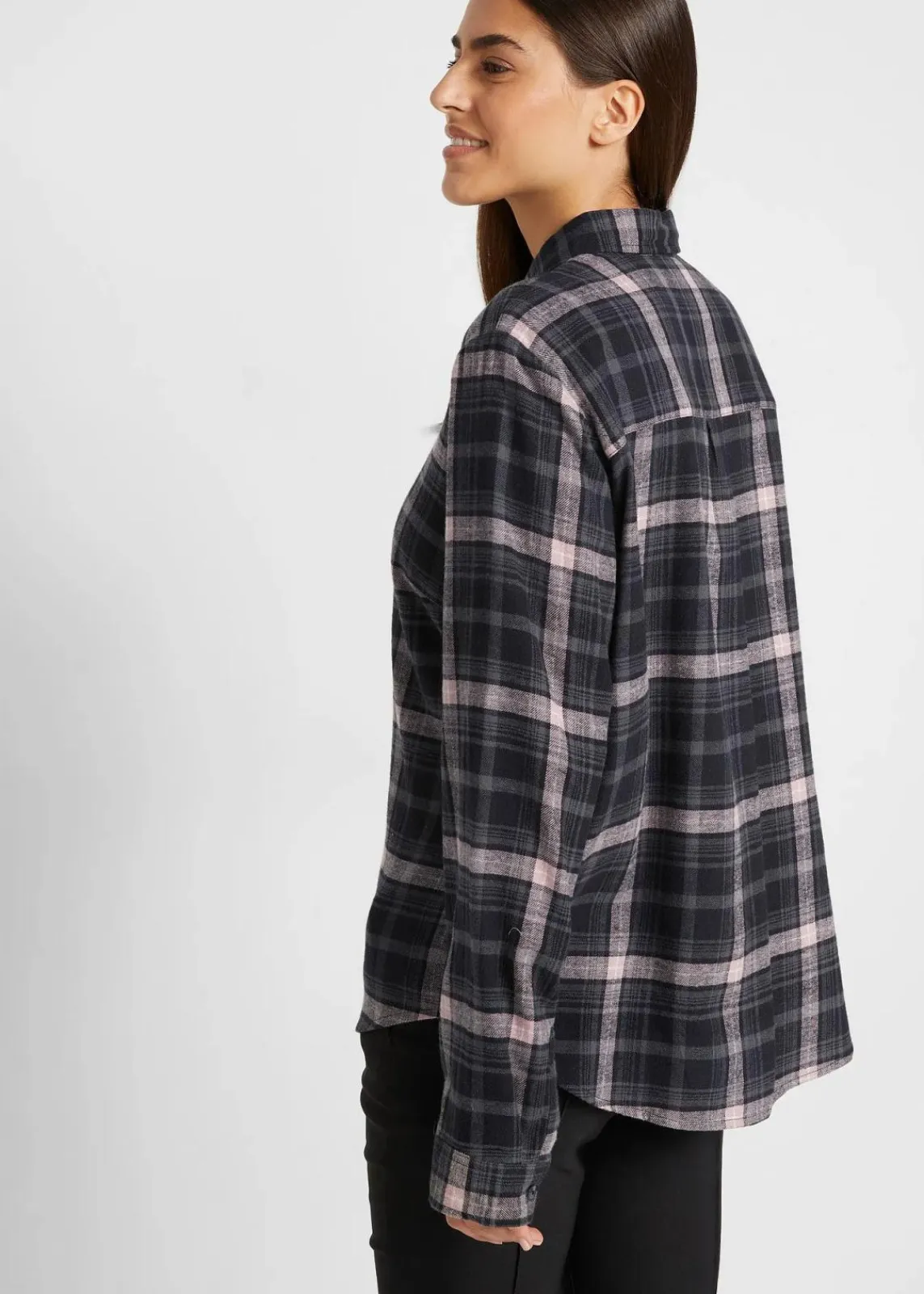 bonprix Bekleidung·Jacken & Mäntel|Blusen & Tuniken^Flanellhemd aus reiner Baumwolle schwarz/rauchrose kariert