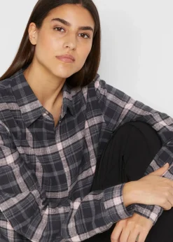 bonprix Bekleidung·Jacken & Mäntel|Blusen & Tuniken^Flanellhemd aus reiner Baumwolle schwarz/rauchrose kariert