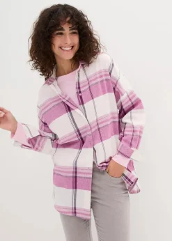 bonprix Blusen & Tuniken|Bekleidung·Jacken & Mäntel^Flanellhemd aus reiner Baumwolle naturbeige/violettorchidee/dunkellila kariert