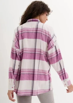 bonprix Blusen & Tuniken|Bekleidung·Jacken & Mäntel^Flanellhemd aus reiner Baumwolle naturbeige/violettorchidee/dunkellila kariert