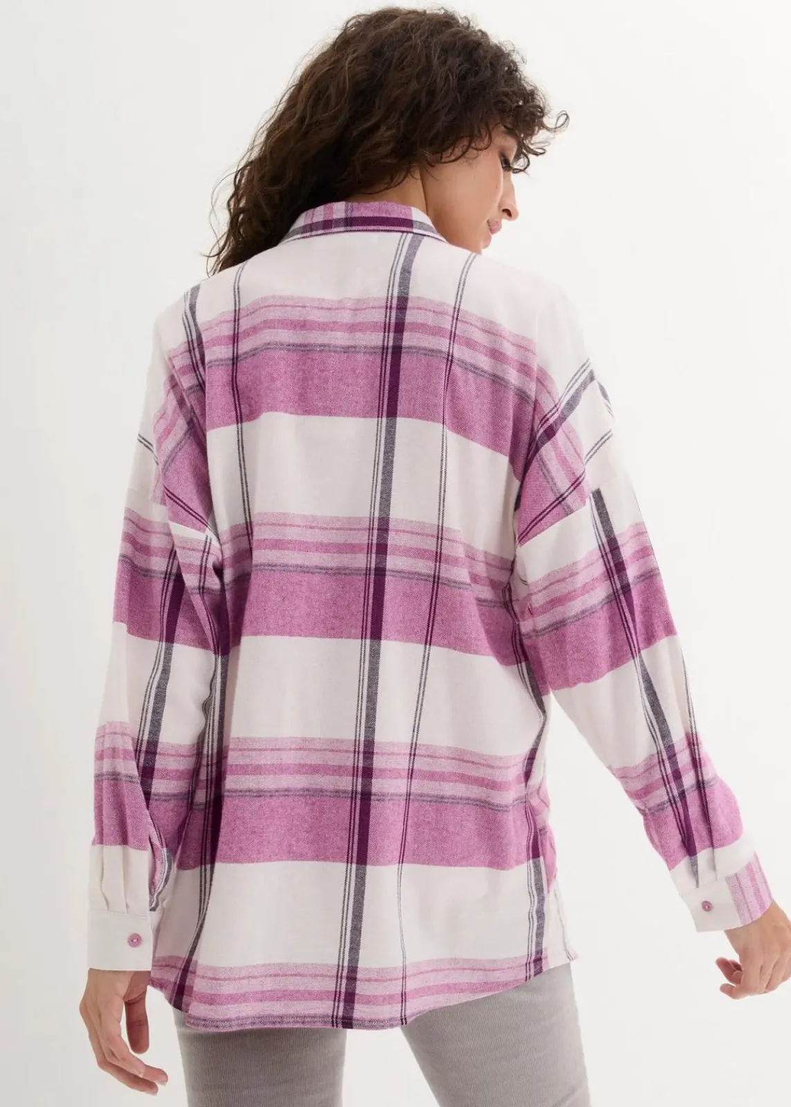 bonprix Blusen & Tuniken|Bekleidung·Jacken & Mäntel^Flanellhemd aus reiner Baumwolle naturbeige/violettorchidee/dunkellila kariert