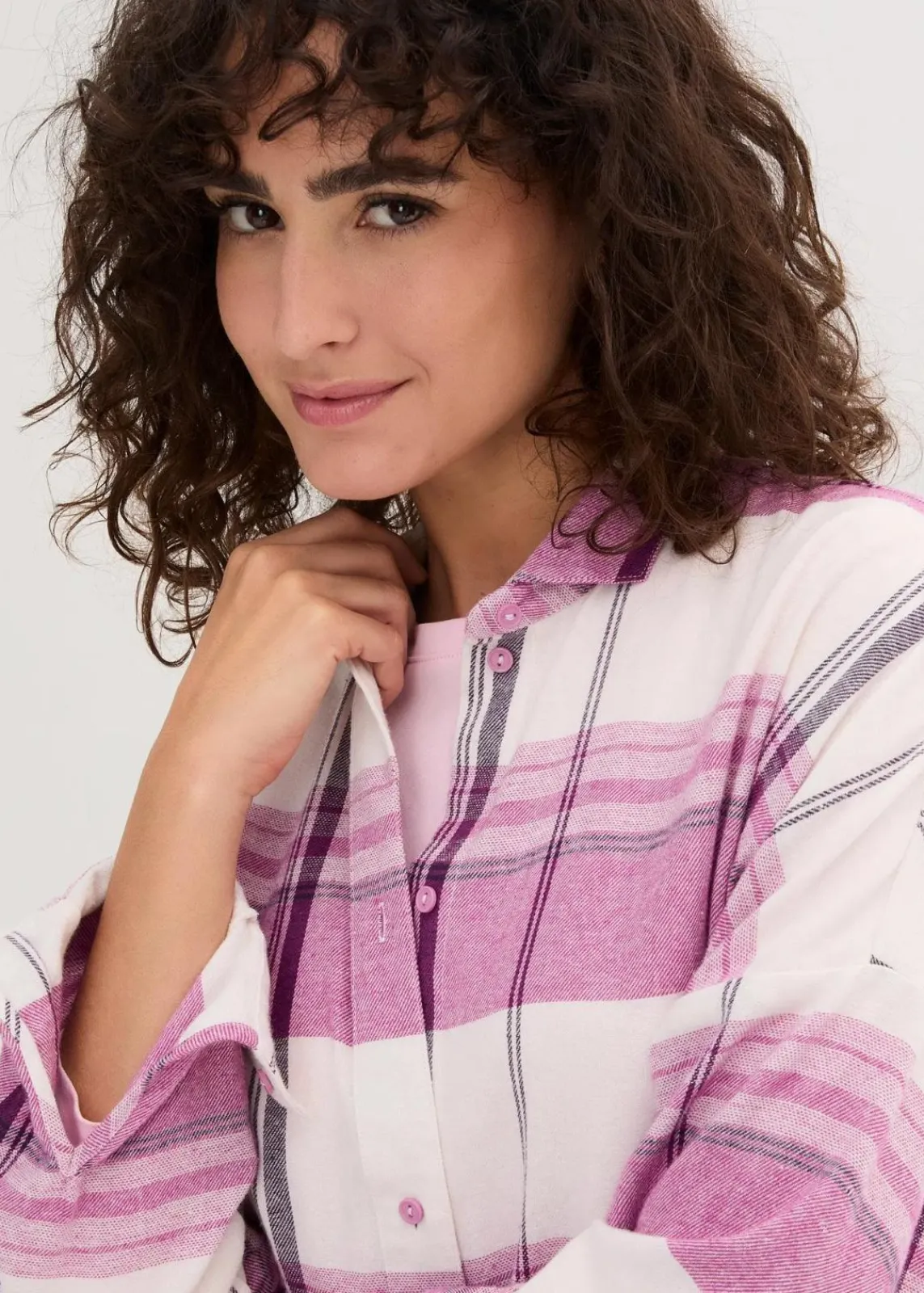 bonprix Blusen & Tuniken|Bekleidung·Jacken & Mäntel^Flanellhemd aus reiner Baumwolle naturbeige/violettorchidee/dunkellila kariert