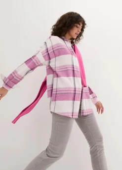 bonprix Blusen & Tuniken|Bekleidung·Jacken & Mäntel^Flanellhemd aus reiner Baumwolle naturbeige/violettorchidee/dunkellila kariert
