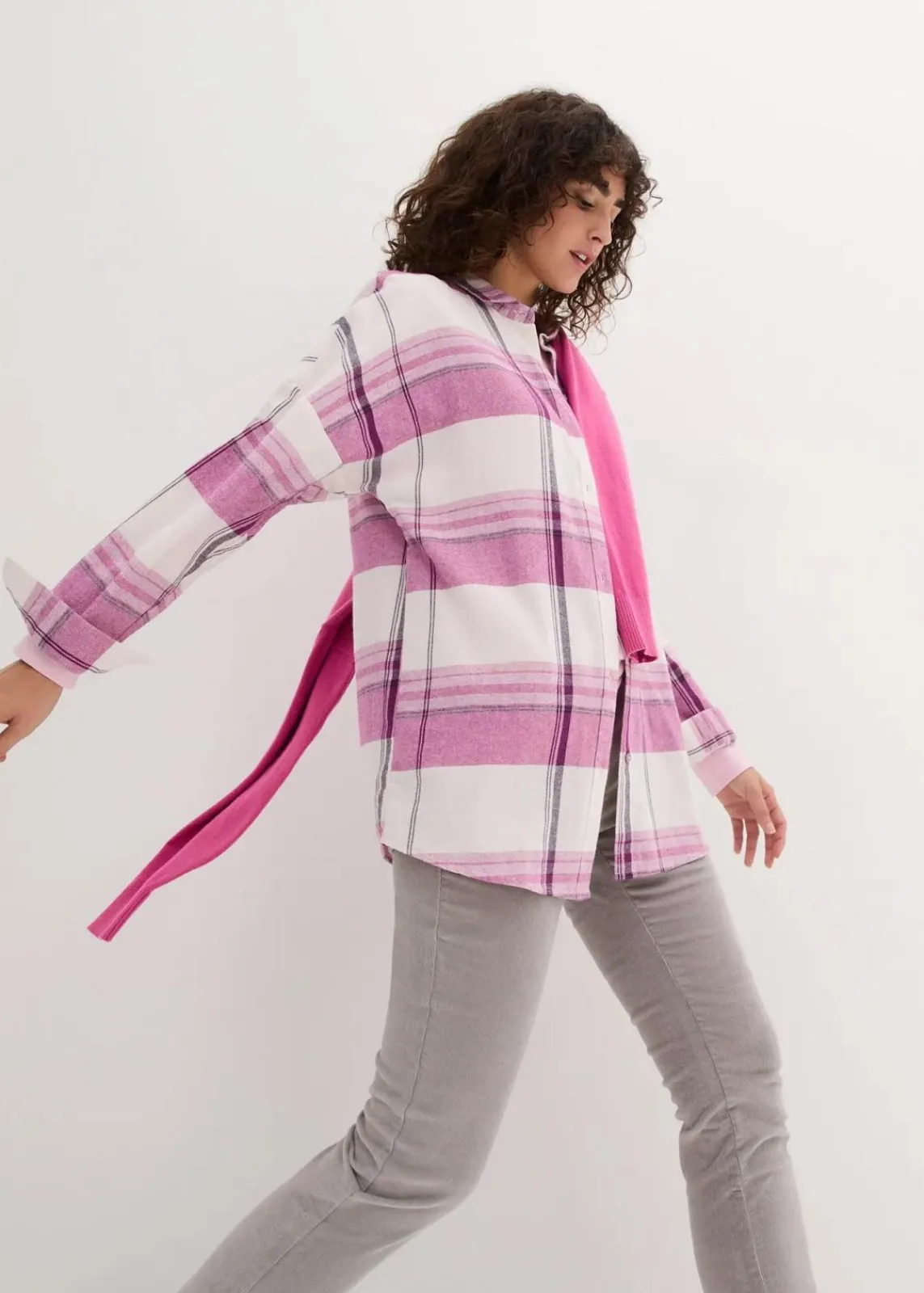 bonprix Blusen & Tuniken|Bekleidung·Jacken & Mäntel^Flanellhemd aus reiner Baumwolle naturbeige/violettorchidee/dunkellila kariert