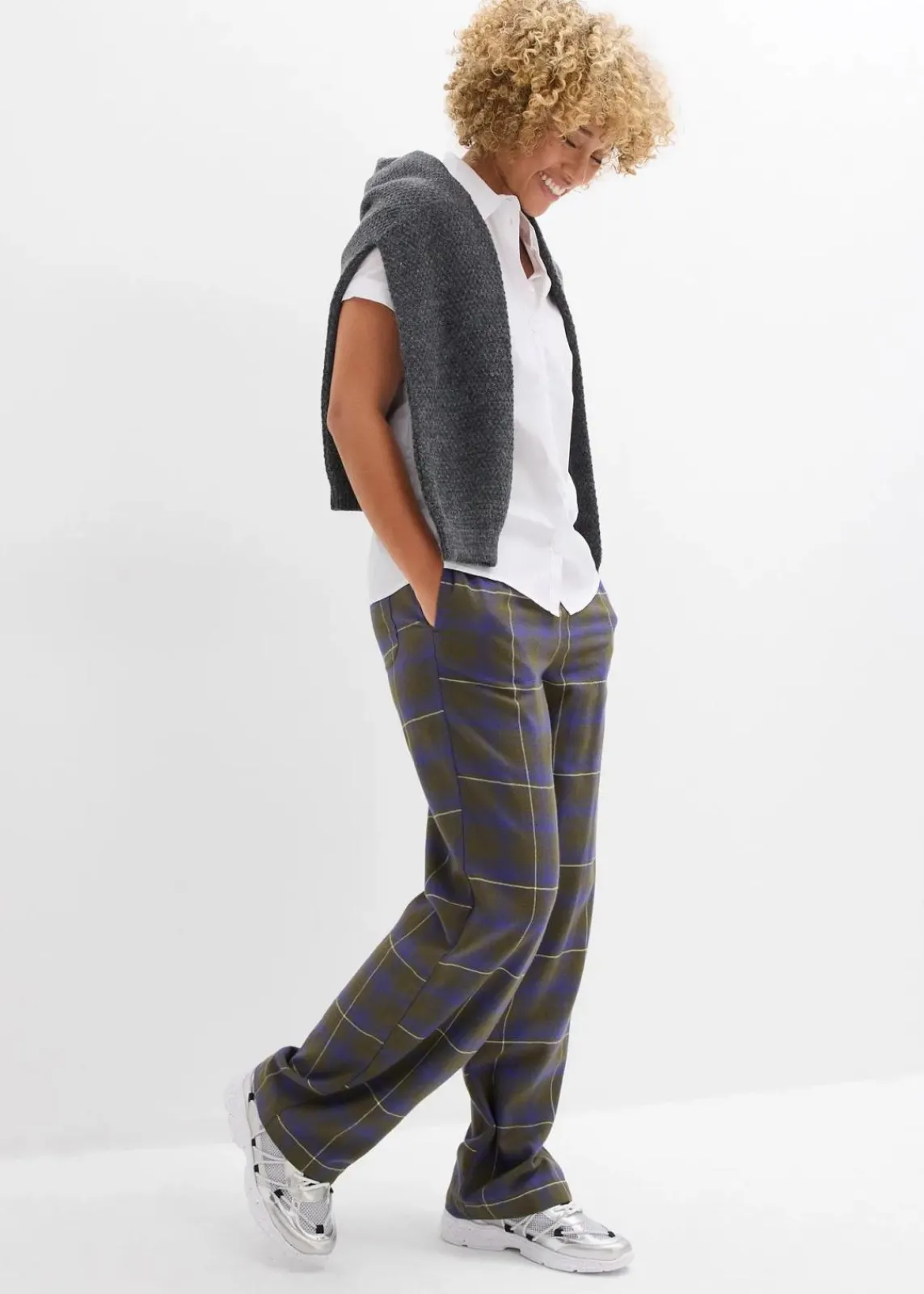 bonprix Hosen|Bekleidung·Kleider^Flanellhose aus reiner Bio-Baumwolle dunkeloliv kariert
