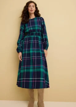 bonprix Bekleidung·Pullover & Strickjacken|Nachhaltigere Materialien^Flanellkleid aus reiner Baumwolle dunkelblau kariert
