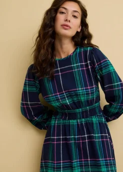bonprix Bekleidung·Pullover & Strickjacken|Nachhaltigere Materialien^Flanellkleid aus reiner Baumwolle dunkelblau kariert