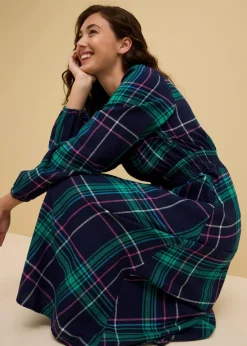 bonprix Bekleidung·Pullover & Strickjacken|Nachhaltigere Materialien^Flanellkleid aus reiner Baumwolle dunkelblau kariert