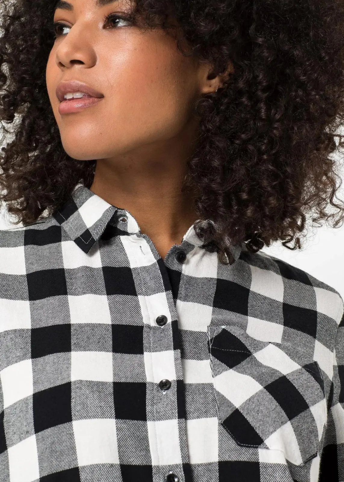 bonprix Bekleidung·Jacken & Mäntel|Blusen & Tuniken^Flanell-Longbluse aus reiner Baumwolle wollweiß/schwarz kariert