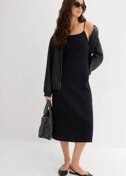 bonprix Kleider^Flanell-Trägerkleid aus reiner Baumwolle schwarz