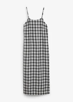 bonprix Kleider^Flanell-Trägerkleid aus reiner Baumwolle schwarz/wollweiß/grau kariert