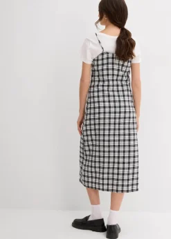 bonprix Kleider^Flanell-Trägerkleid aus reiner Baumwolle schwarz/wollweiß/grau kariert