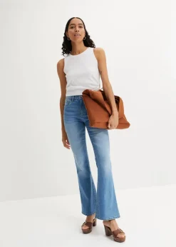 bonprix Bekleidung·Shirts & Tops|Jeans^Flared Jeans High Waist hellblau denim used