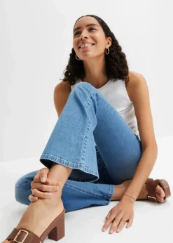 bonprix Bekleidung·Shirts & Tops|Jeans^Flared Jeans High Waist hellblau denim used