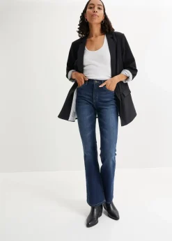 bonprix Jeans|Bekleidung·Shirts & Tops^Flared Jeans High Waist dunkelblau denim