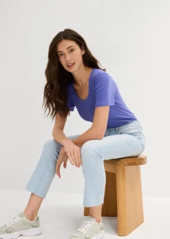 bonprix Jeans|Bekleidung·Shirts & Tops^Flared Jeans High Waist, cropped eisblau denim used