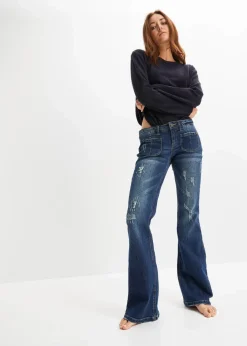 bonprix Bekleidung·Shirts & Tops|Jeans^Flared Jeans Low Waist, Stretch nachtblau denim