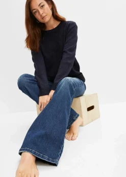 bonprix Bekleidung·Shirts & Tops|Jeans^Flared Jeans Low Waist, Stretch nachtblau denim