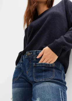 bonprix Bekleidung·Shirts & Tops|Jeans^Flared Jeans Low Waist, Stretch nachtblau denim