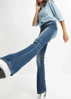 bonprix Bekleidung·Shirts & Tops|Jeans^Flared Jeans Low Waist, Stretch nachtblau denim