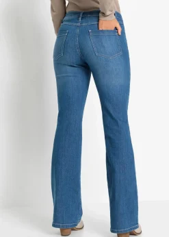 bonprix Bekleidung·Shirts & Tops|Jeans^Flared Jeans Mid Waist, Stretch blau denim geblümt
