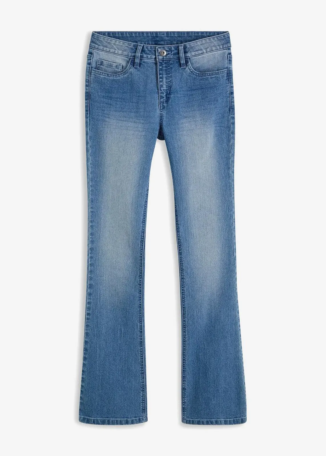 bonprix Jeans|Kurzgrößen^Flared Jeans Mid Waist, Stretch hellblau denim