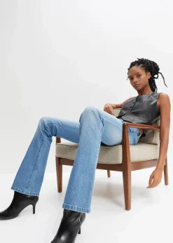 bonprix Jeans|Kurzgrößen^Flared Jeans Mid Waist, Stretch hellblau denim