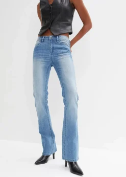 bonprix Kurzgrößen|Bekleidung·Shirts & Tops^Flared Jeans Mid Waist, Stretch hellblau denim