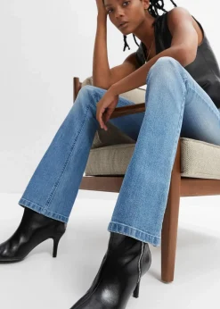 bonprix Kurzgrößen|Bekleidung·Shirts & Tops^Flared Jeans Mid Waist, Stretch hellblau denim