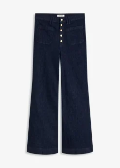 bonprix Bekleidung·Shirts & Tops|Jeans^Flared-Jeans High Waist tiefblau denim ungewaschen