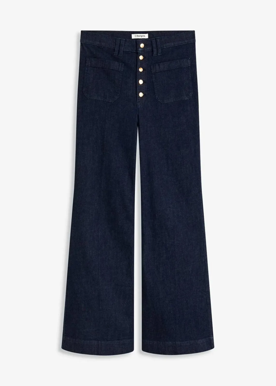 bonprix Bekleidung·Shirts & Tops|Jeans^Flared-Jeans High Waist tiefblau denim ungewaschen