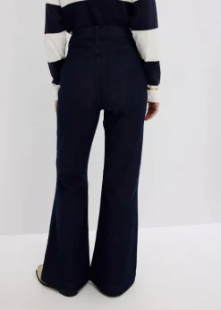 bonprix Bekleidung·Shirts & Tops|Jeans^Flared-Jeans High Waist tiefblau denim ungewaschen