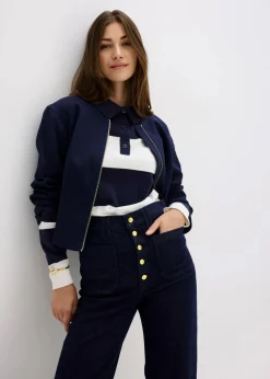 bonprix Bekleidung·Shirts & Tops|Jeans^Flared-Jeans High Waist tiefblau denim ungewaschen