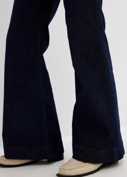 bonprix Bekleidung·Shirts & Tops|Jeans^Flared-Jeans High Waist tiefblau denim ungewaschen