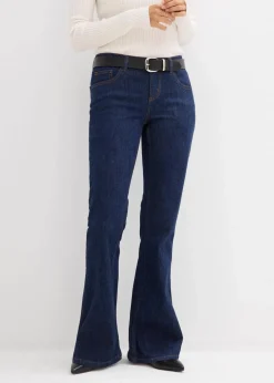 bonprix Bekleidung·Shirts & Tops|Jeans^Flared-Jeans Mid Waist dunkelblau denim