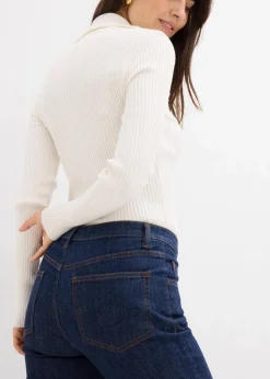 bonprix Bekleidung·Shirts & Tops|Jeans^Flared-Jeans Mid Waist dunkelblau denim