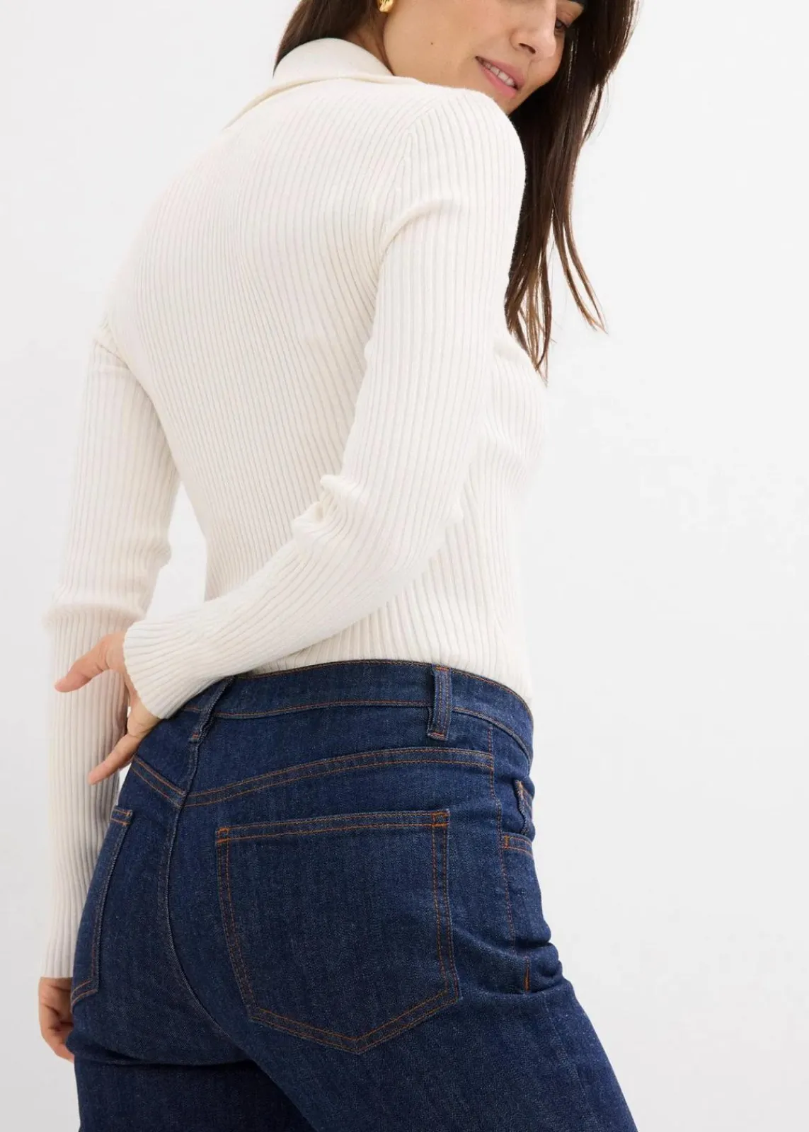 bonprix Bekleidung·Shirts & Tops|Jeans^Flared-Jeans Mid Waist dunkelblau denim