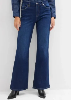 bonprix Jeans|Bekleidung·Shirts & Tops^Flared-Jeans Mid Waist dunkelblau denim used