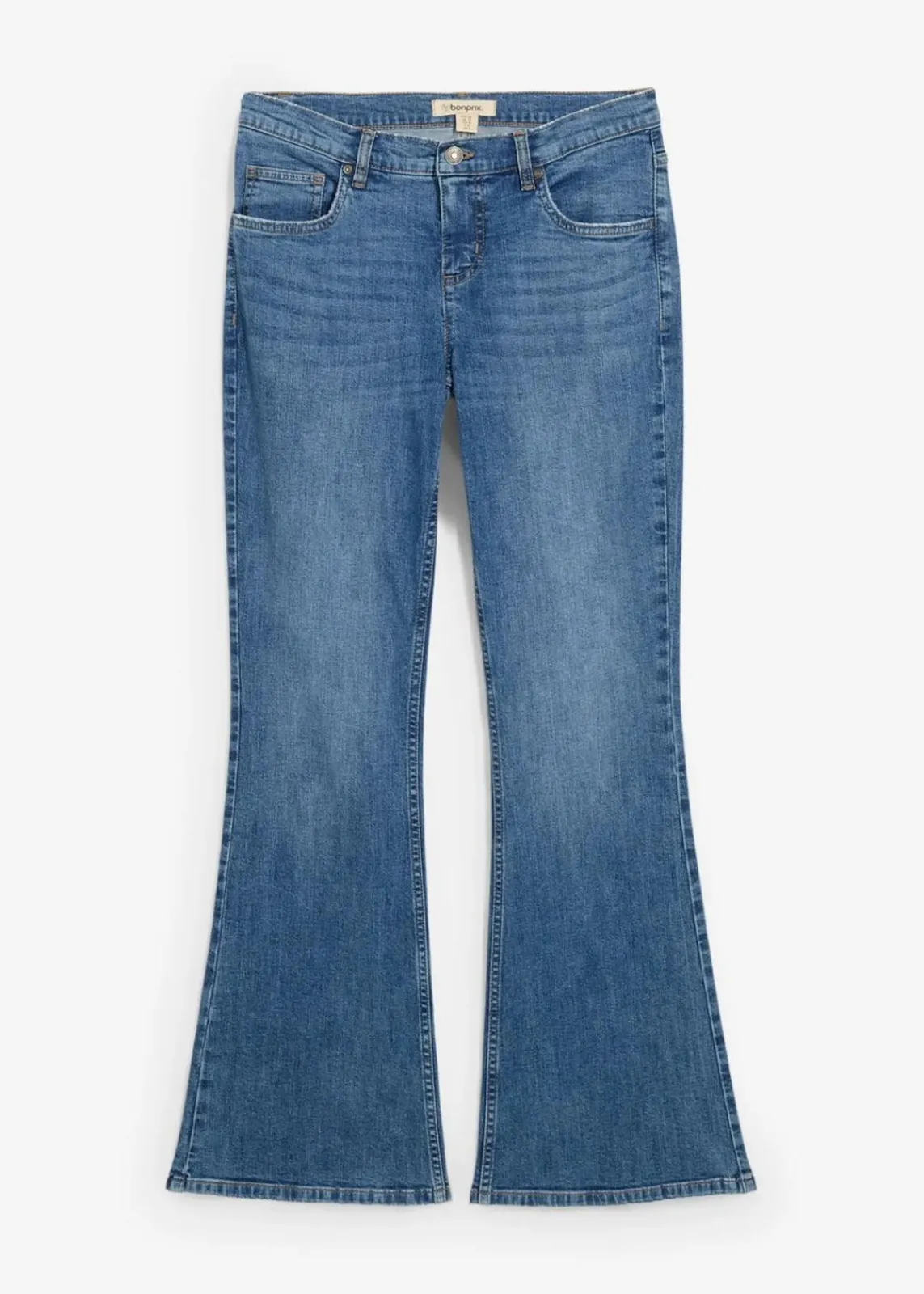 bonprix Jeans|Bekleidung·Shirts & Tops^Flared-Jeans Mid Waist mittelblau denim used