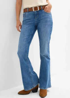 bonprix Jeans|Bekleidung·Shirts & Tops^Flared-Jeans Mid Waist mittelblau denim used