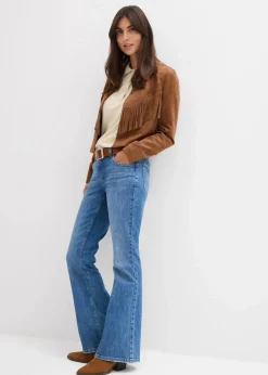 bonprix Jeans|Bekleidung·Shirts & Tops^Flared-Jeans Mid Waist mittelblau denim used
