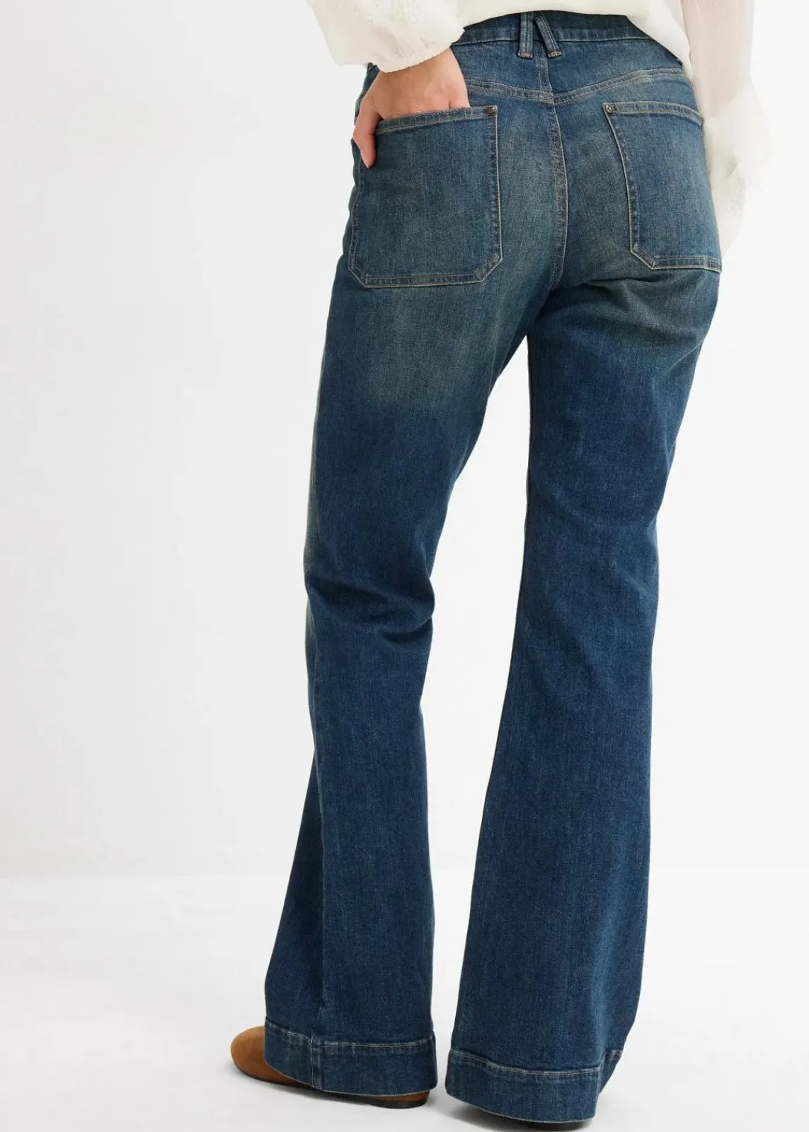 bonprix Bekleidung·Shirts & Tops|Jeans^Flared-Jeans Mid Waist dunkelblau denim