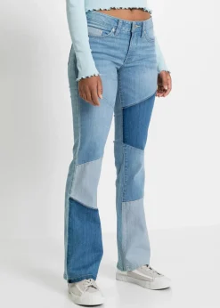 bonprix Jeans|Bekleidung·Shirts & Tops^Flared-Jeans Mid Waist hellblau denim/blau denim/dunkelblau denim