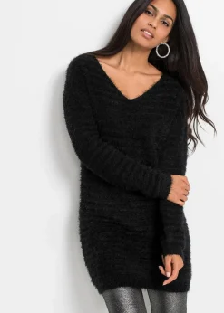 bonprix Bekleidung·Umstandsmode|Strickmode^Flauschiger Long-Pullover schwarz