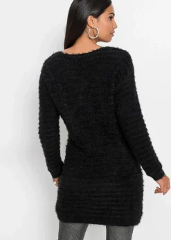bonprix Bekleidung·Umstandsmode|Strickmode^Flauschiger Long-Pullover schwarz